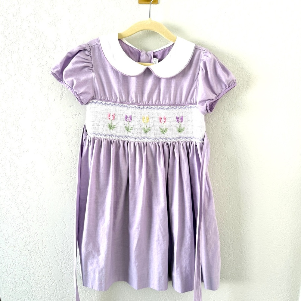 Lavender Kids Dress with Floral Details